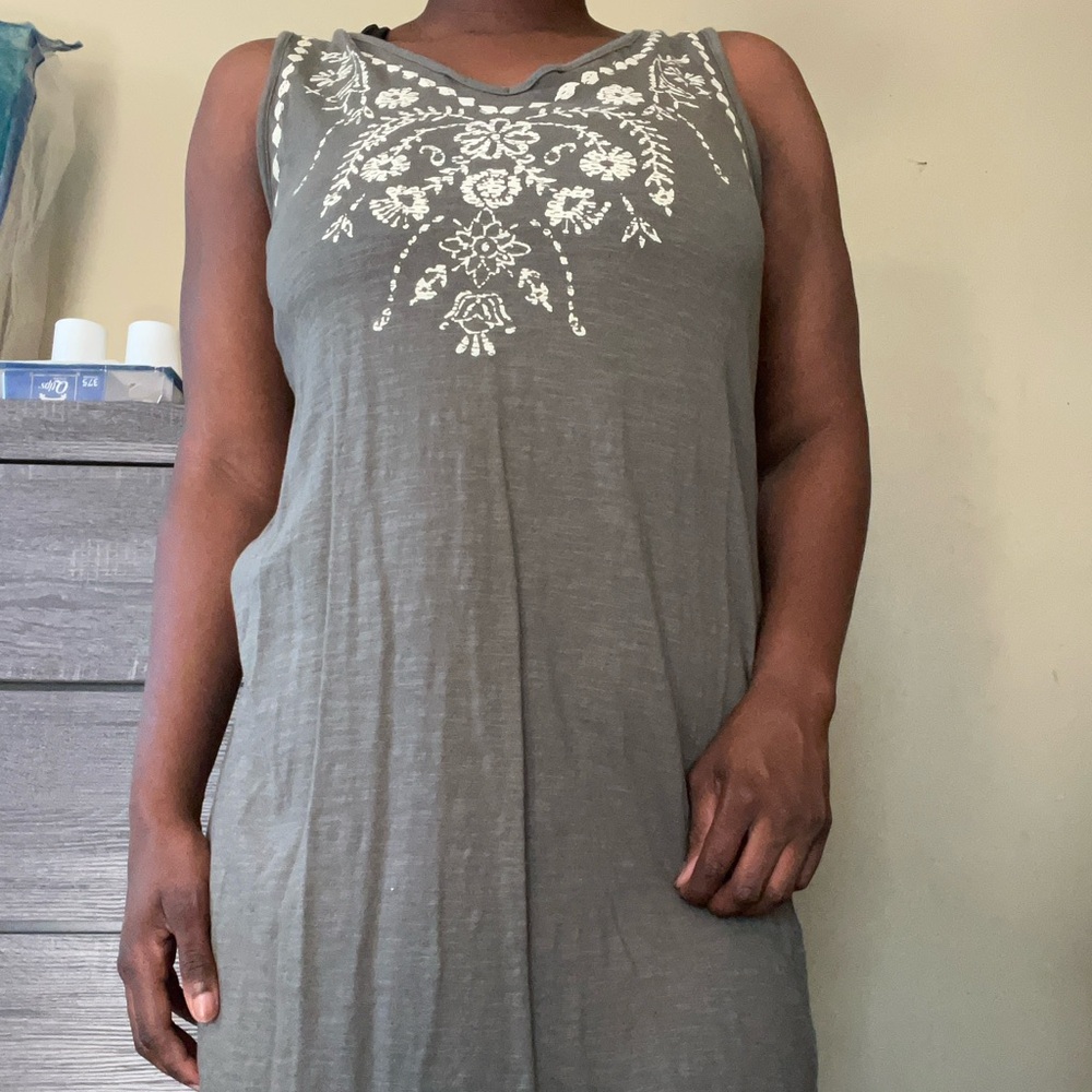 Moda Army Green Embroidered Tank Top Dress